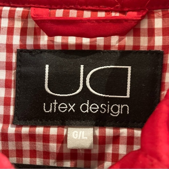 UTEX DESIGN Sz L Quilted Patchwork Pockets Gingham Lining Button Closure Jacket - Picture 13 of 13